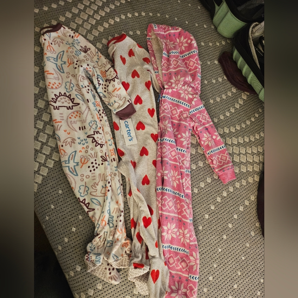 Carter's Cream Dino, Gray Heart, and Pink Pattern Baby Footed Onesies (3-Pack)